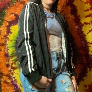 Black with White Vintage Stripe Bomber Jacket